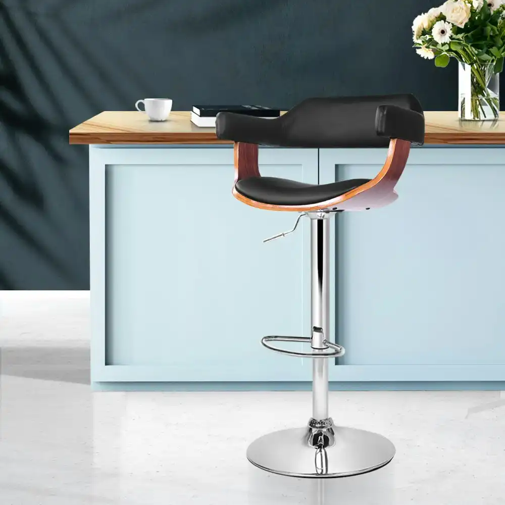 Artiss Bar Stools Gas Lift Leather w/Armrest Black