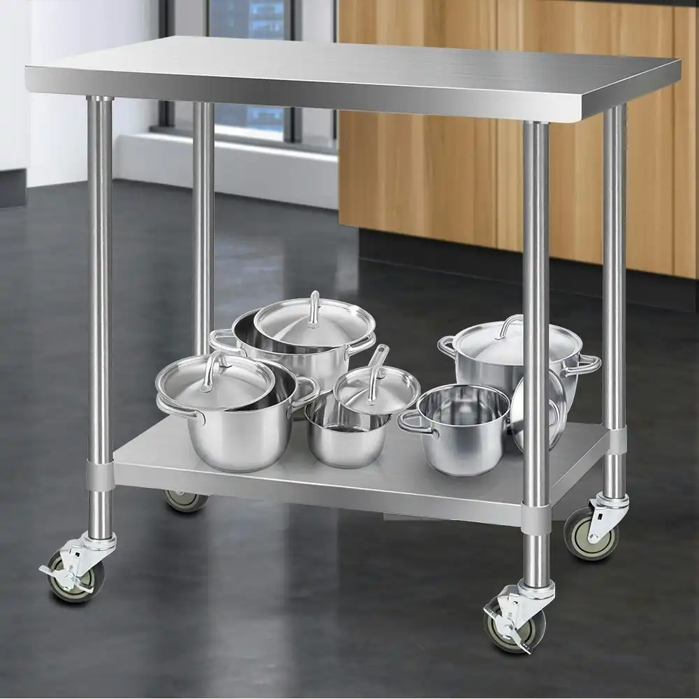 Cefito 1219x610mm Stainless Steel Kitchen Bench with Wheels 304