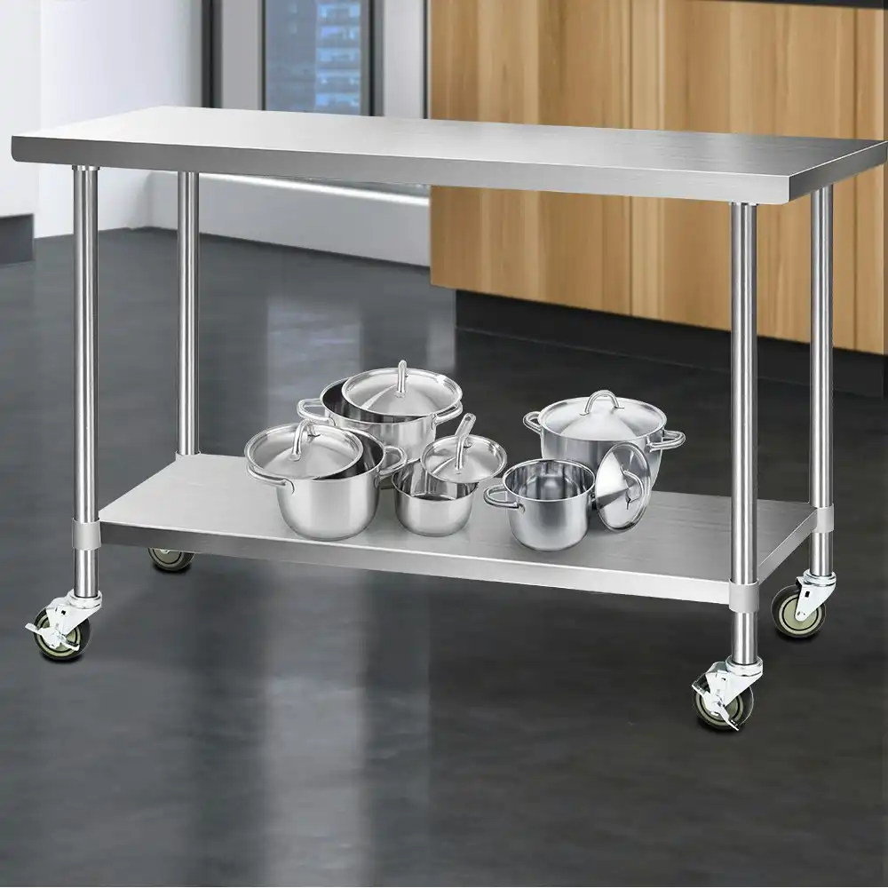 Cefito 1524x610mm Stainless Steel Kitchen Bench with Wheels 304