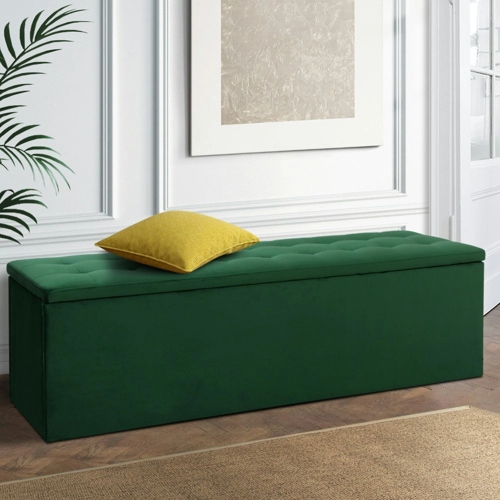 Artiss Storage Ottoman Blanket Box 140cm Velvet Green