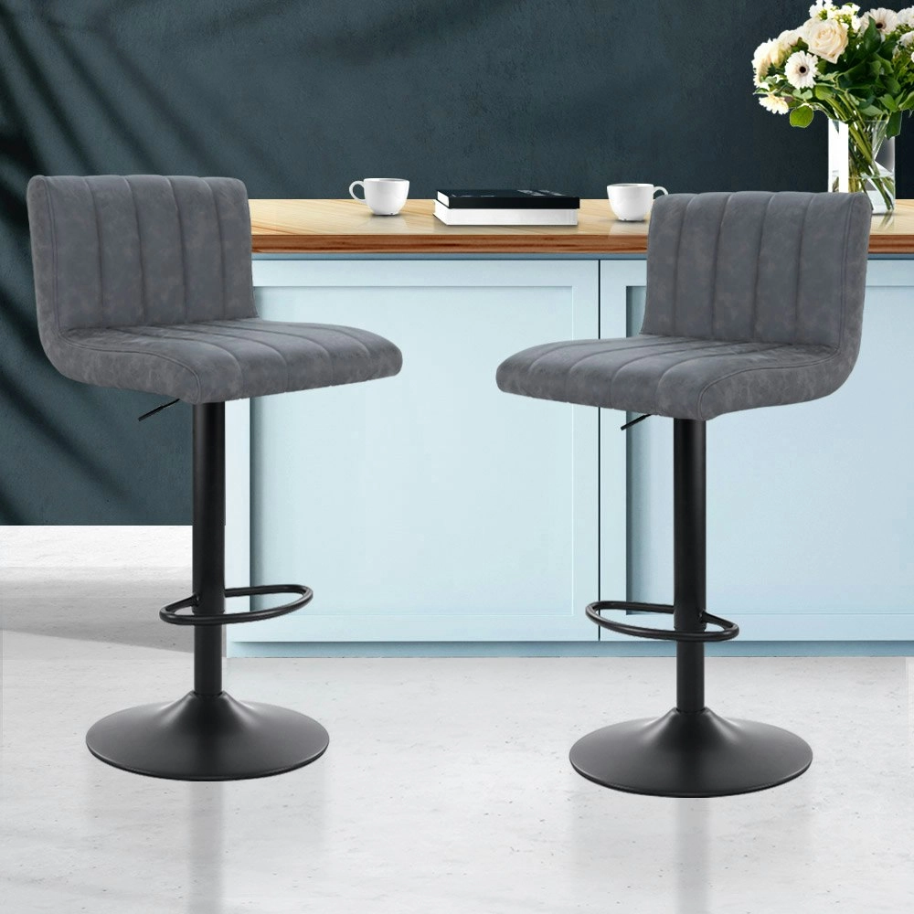 Artiss 2x Bar Stools Vintage Leather Gas Lift Grey