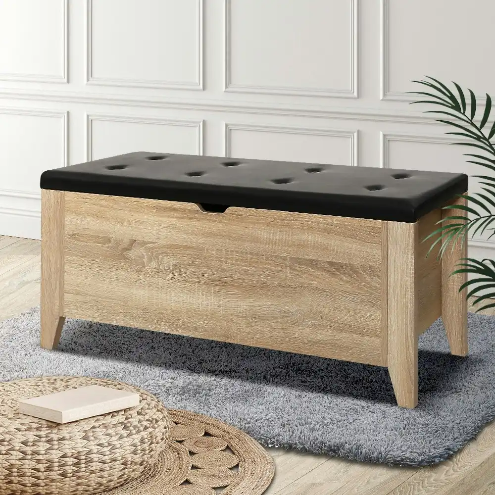 Artiss Storage Ottoman Blanket Box Leather Oak