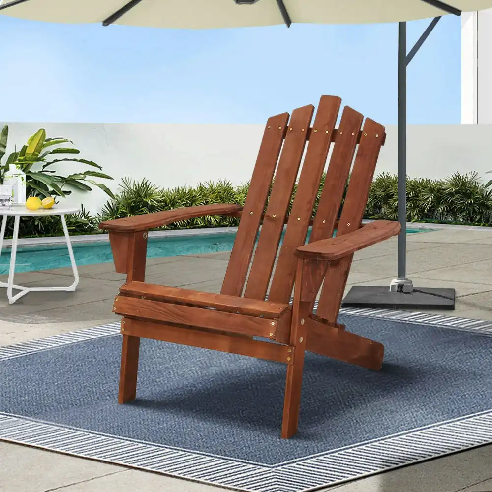 Gardeon Adirondack Outdoor Chairs Wooden Beach Chair Patio Furniture Garden Brown