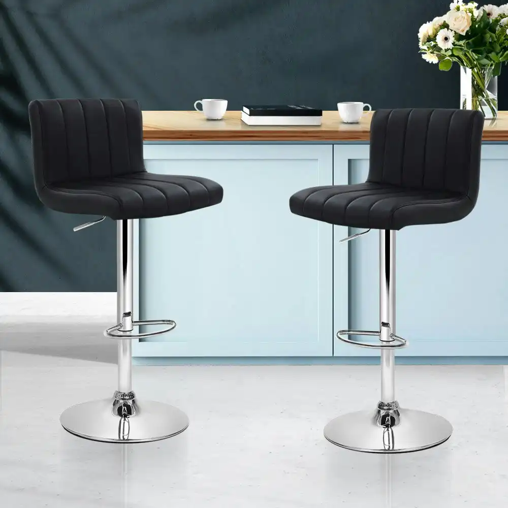 Artiss 2x Bar Stools Gas Lift Leather Chairs Black