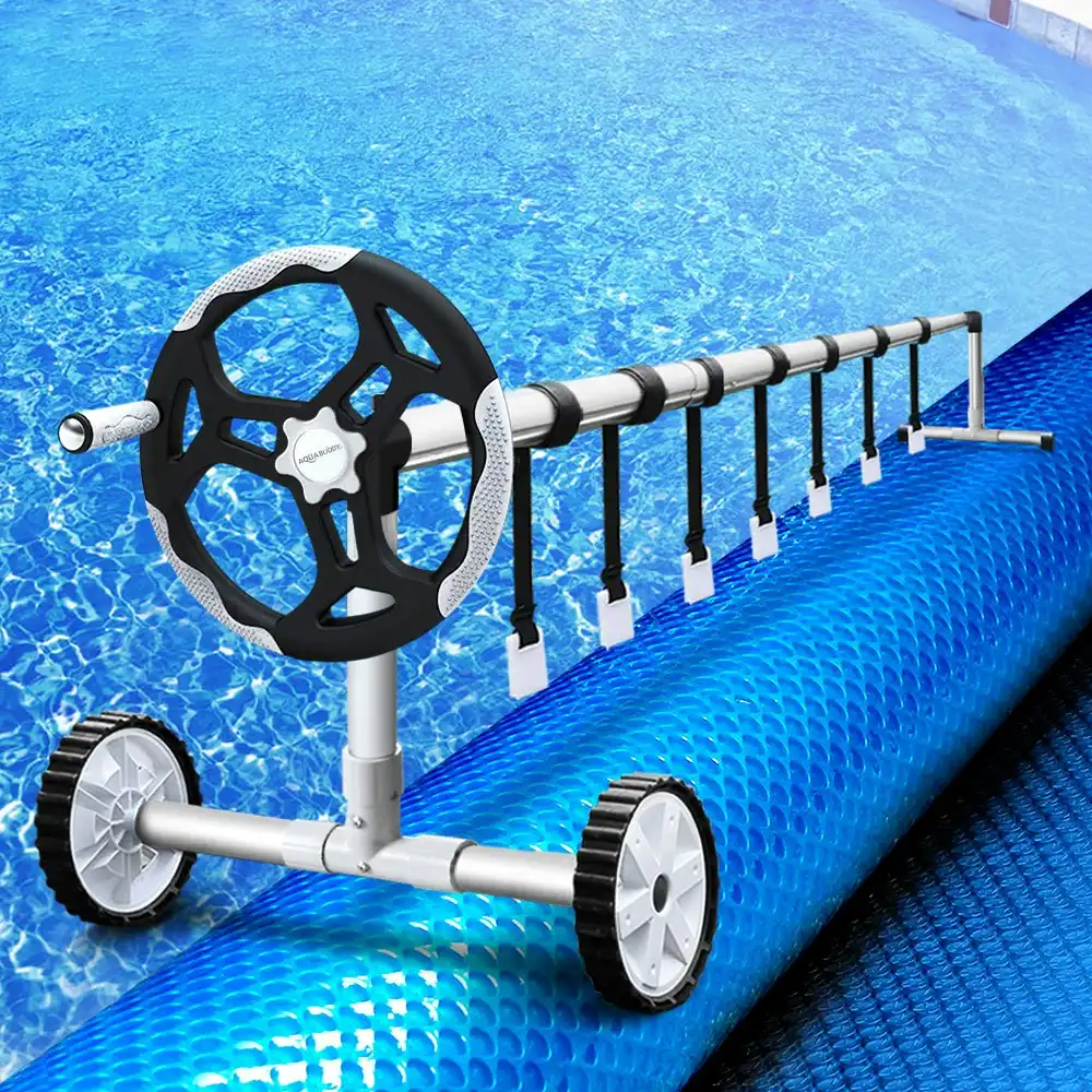 Aquabuddy Pool Cover 500 Micron 8x4.2m Blue Swimming Pool Solar Blanket 5.5m Roller