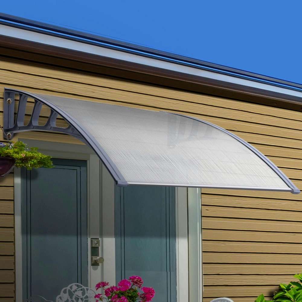 Instahut Window Door Awning Canopy 1.5mx3m Transparent Sheet Grey Plastic Frame