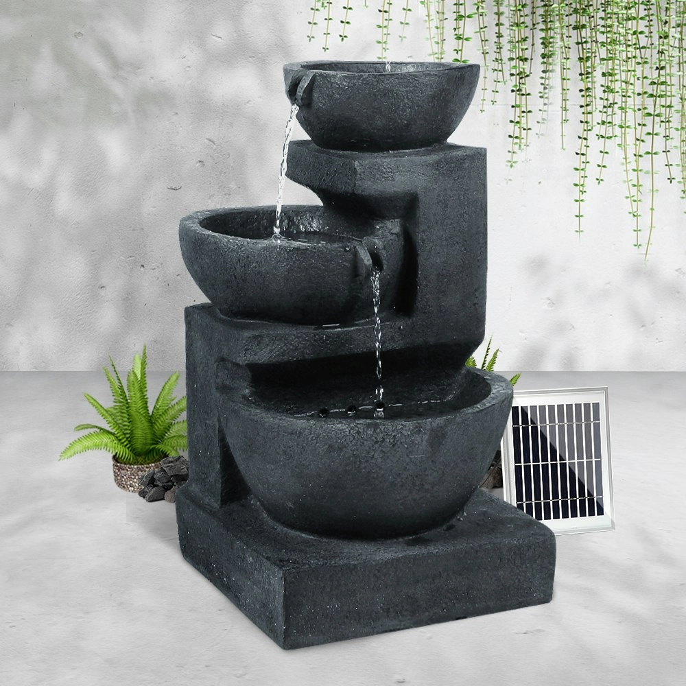 Gardeon Solar Water Feature Cascading Fountain 3-Tier Bowl LED Lights 60CM Blue