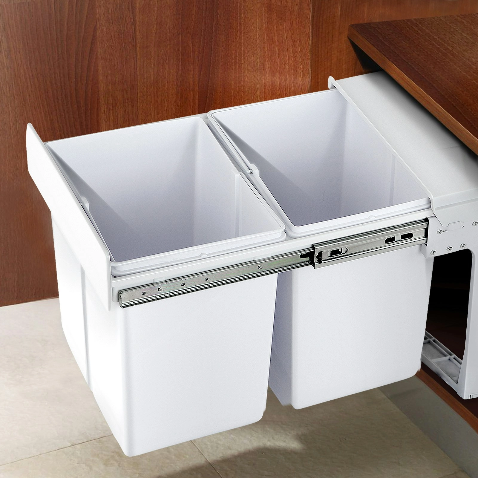 Cefito Pull Out Bin Kitchen Double Basket 2X15L White