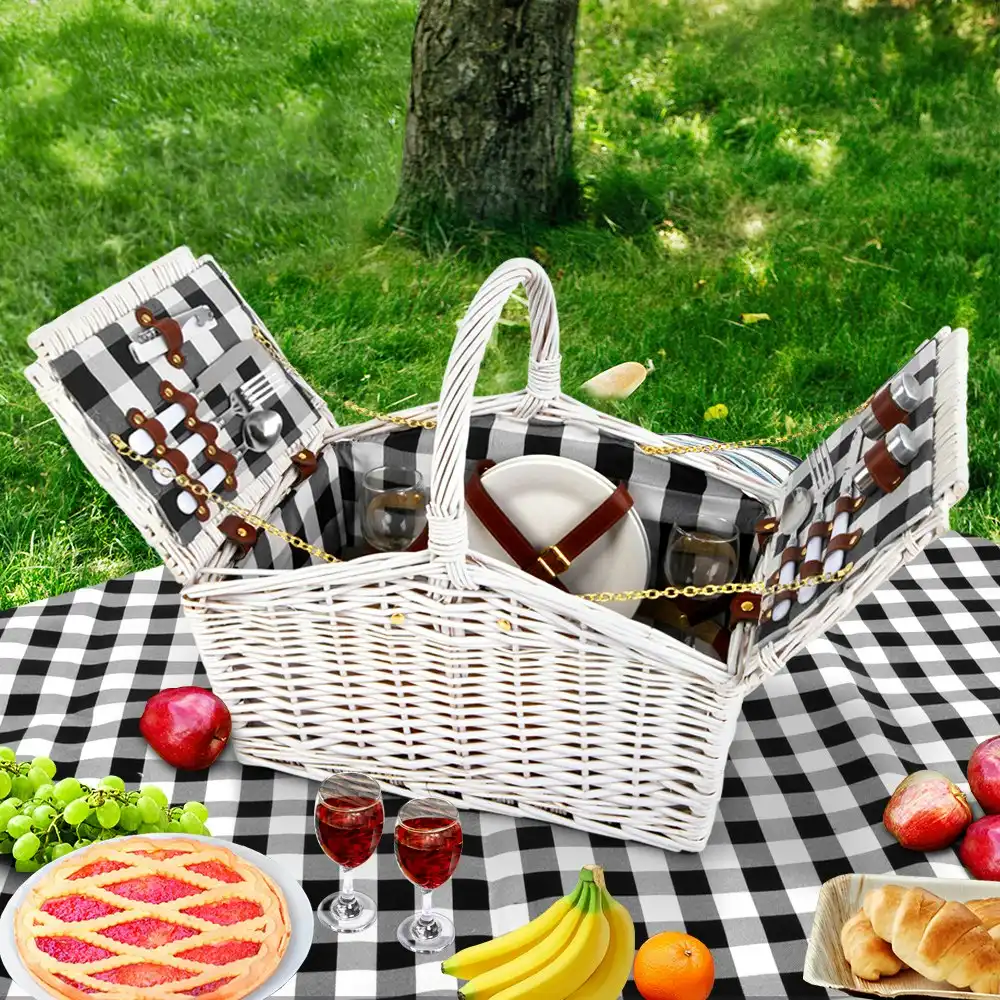 Alfresco 2 Person Picnic Basket Set Insulated Blanket Bag