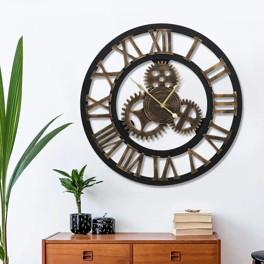 Artiss 60cm Wall Clock Large Retro Roman Numerals Brown