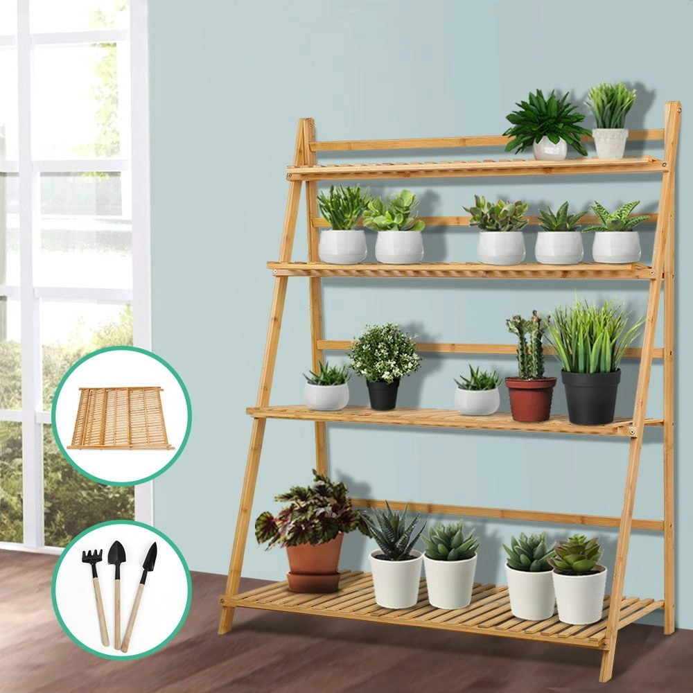 Artiss Plant Stand 4 Tier Bamboo Slat Flower Pot Shelf Pine