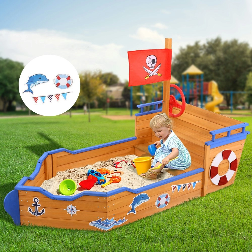 Keezi Kids Sandpit Wooden Boat Sand Pit Bench Seat Outdoor Beach Toys 165cm