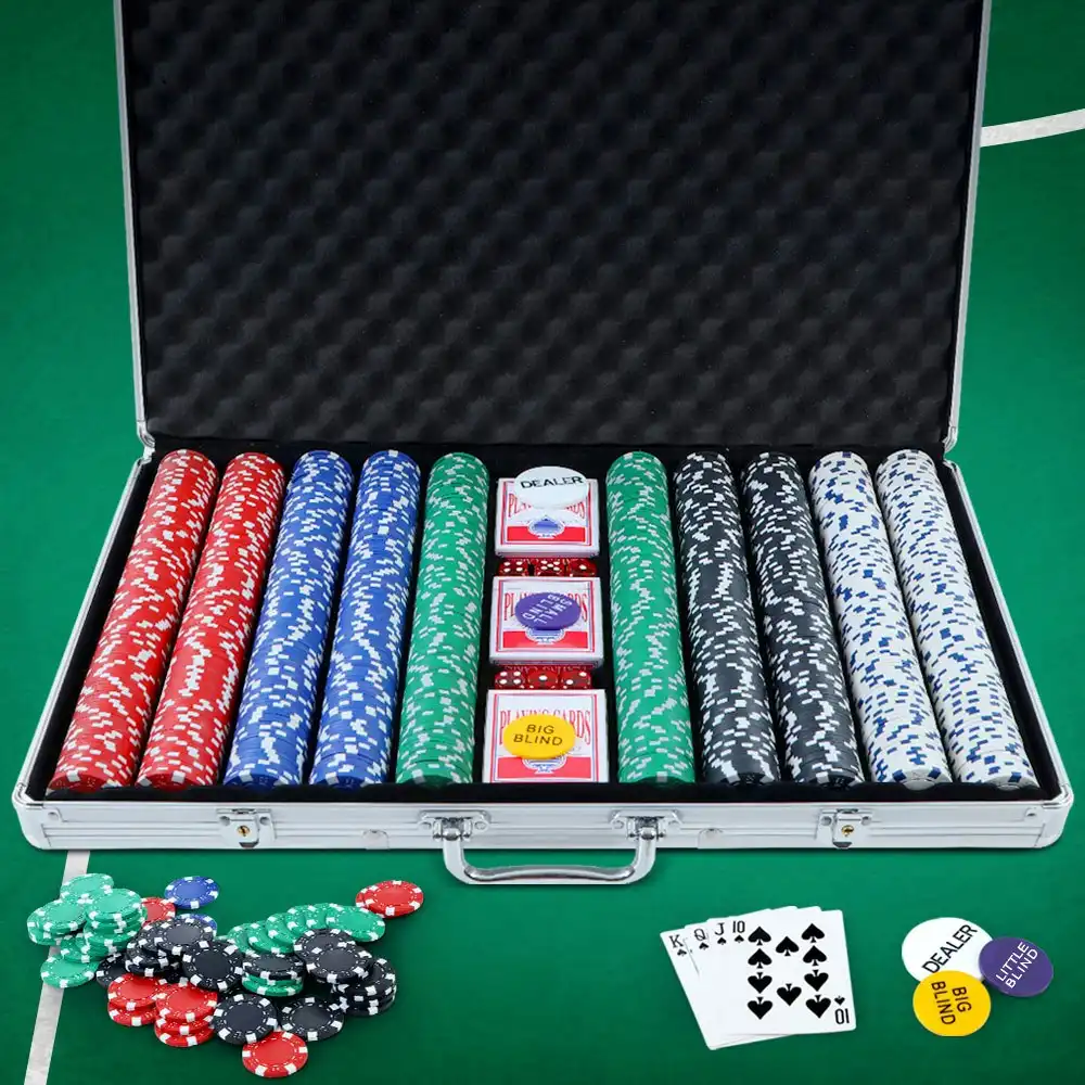 1000pcs Poker Chips Set Casino Texas Hold'em Gambling Party Game Dice Cards Case