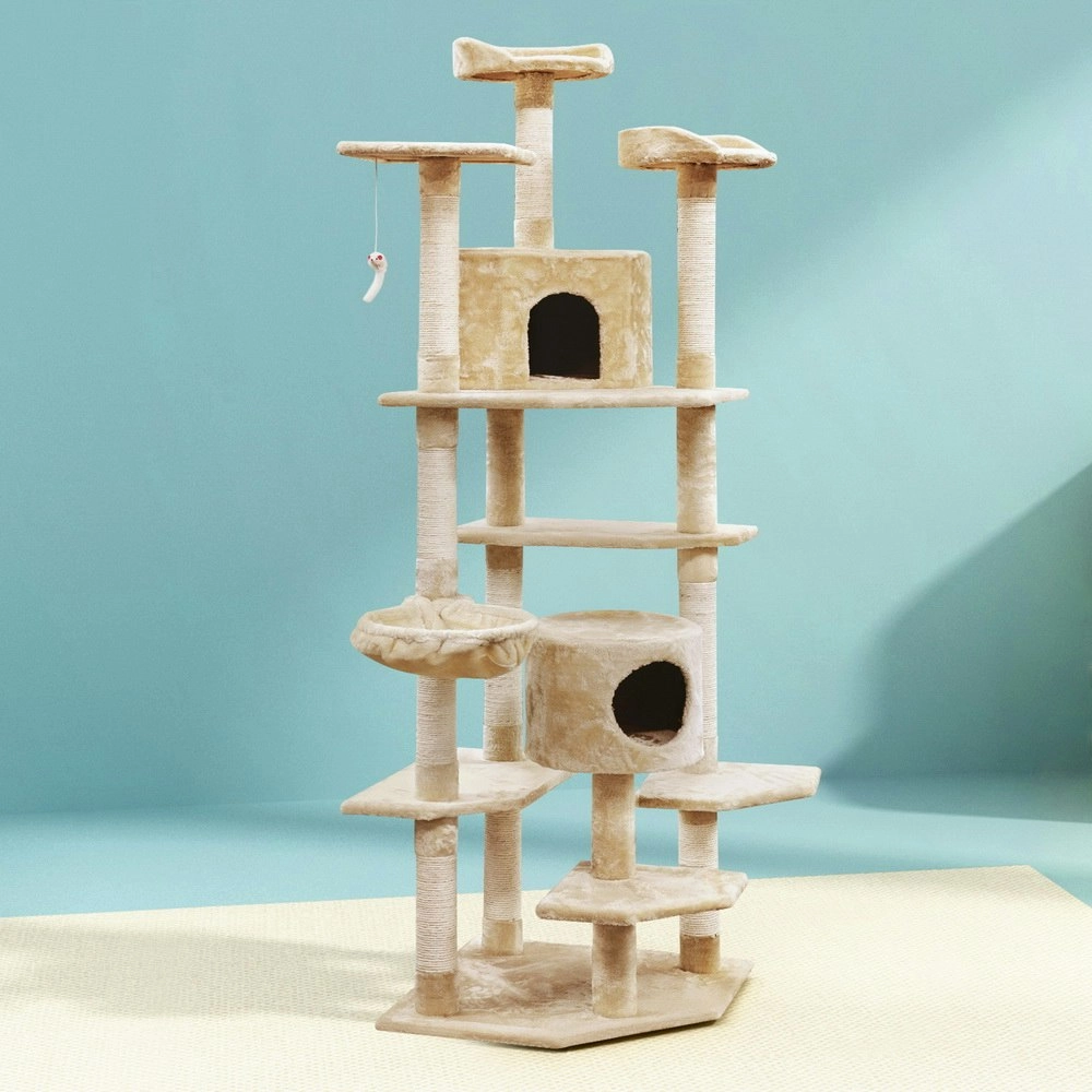 i.Pet Cat Tree 203cm Tower Scratching Post Scratcher Condo Trees House Bed Beige