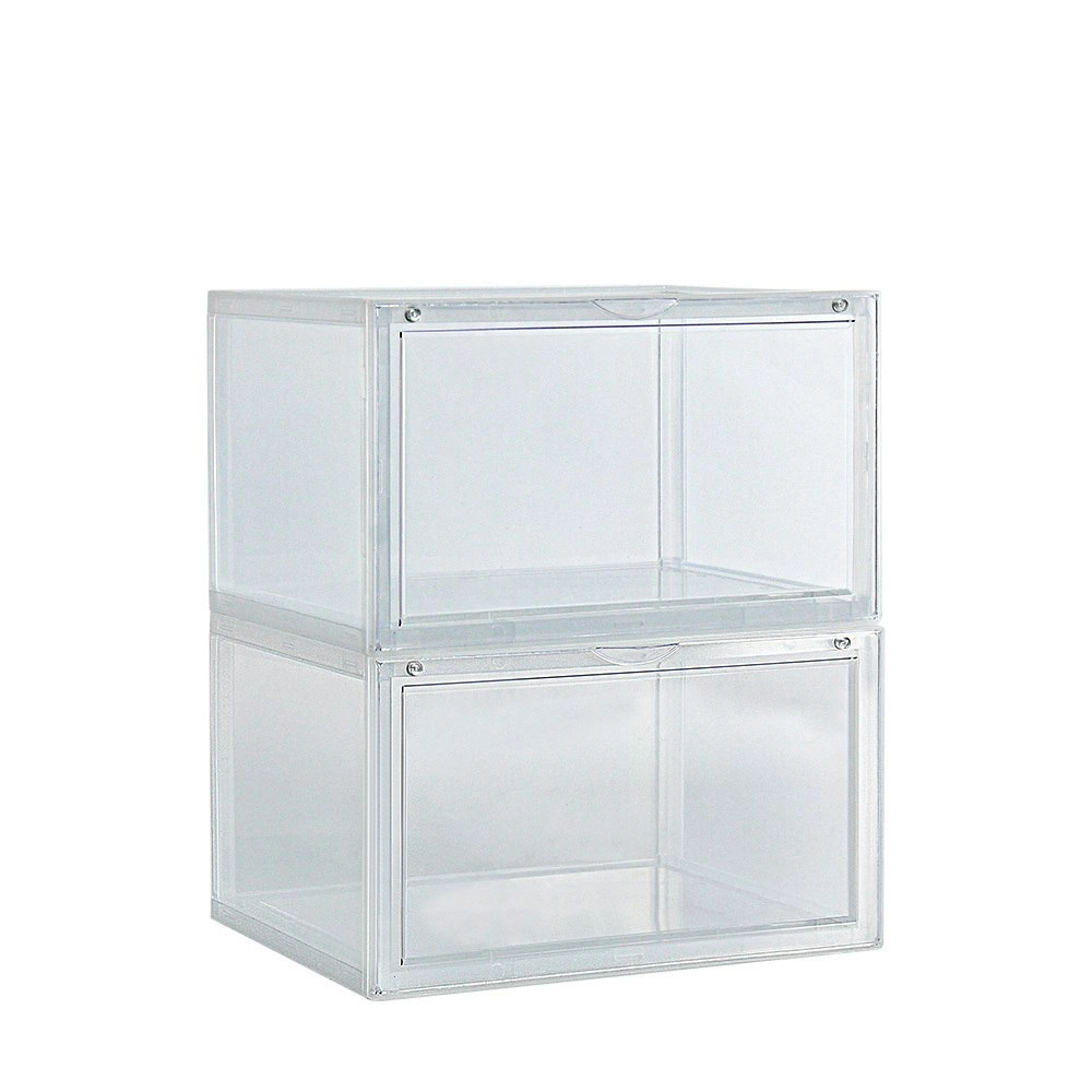 Furb 2PCS Shoe Display Box Plastic Container Stackable Boxes Storage Case Shoe Sneaker Bins Smoke