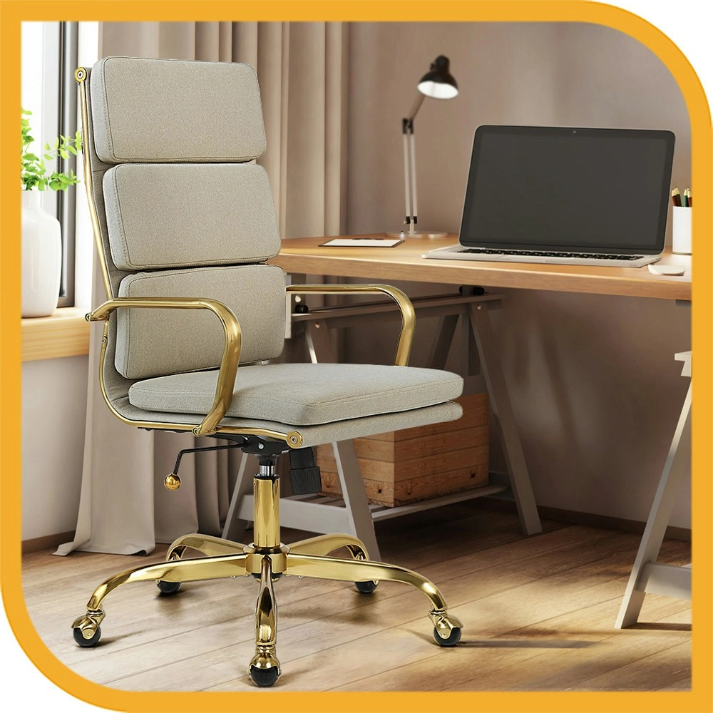 Furb Executive Office Chair High-Back Fabric Seat Gold Frame Beige