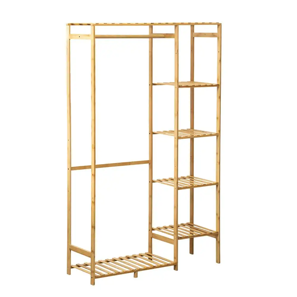 Furb Open Wardrobe Clothes Rail Rack Hanger Garment Bamboo Organizer Coat Shelf Stand Shoes Storage