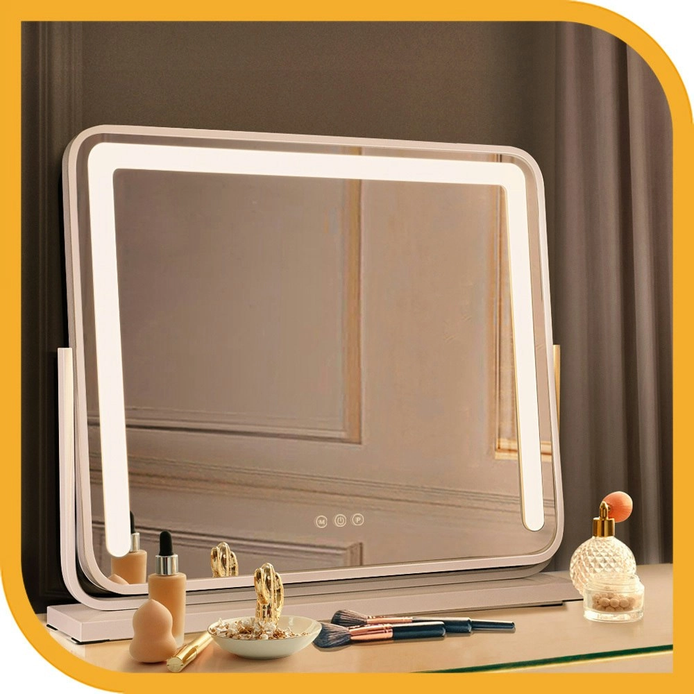 Simplus Vanity Makeup Mirror With LED Lights Stand Tabletop Mirrors 3 Color Wall Mounted 60x52CM