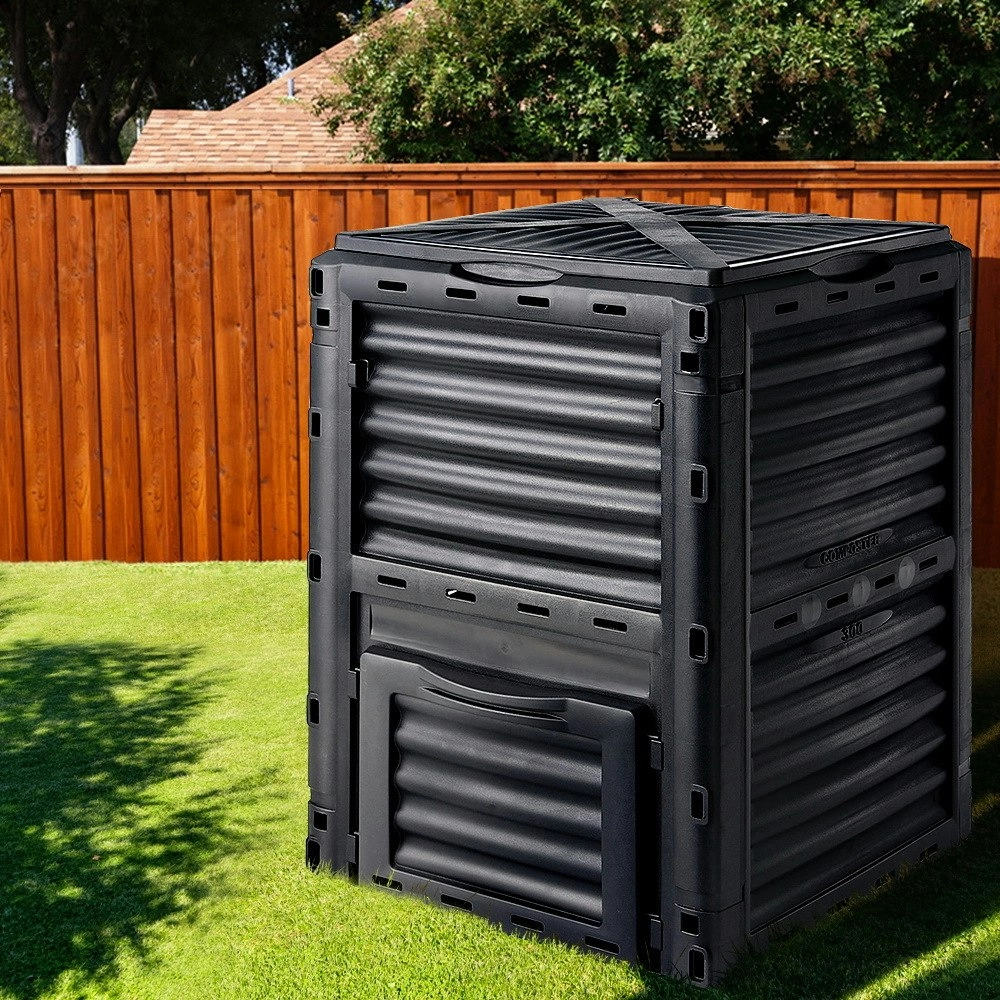 Groverdi 290L Compost Bin Recycle Composter Food Waste Kitchen Outdoor Garden Composting Box Black