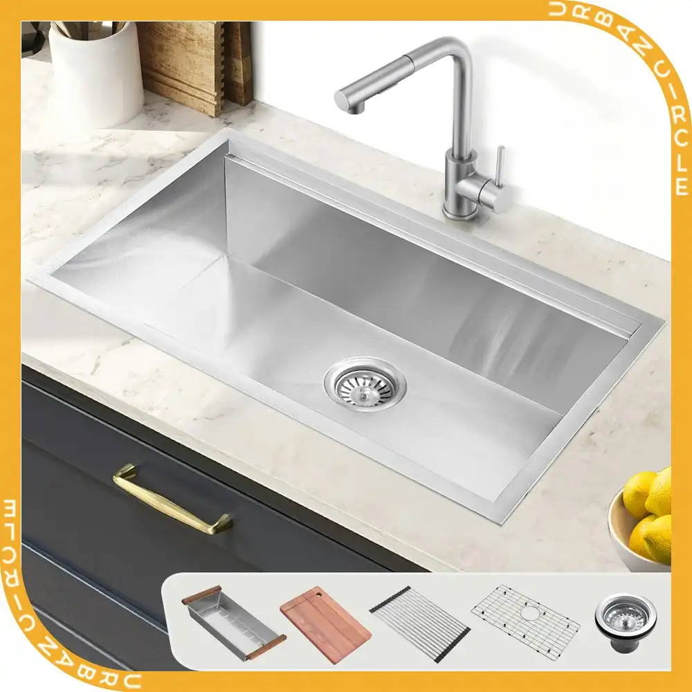 Simplus Stainless Steel Kitchen Workstation Sink 75x45CM Laundry Undermount Single Bowl Set Silver