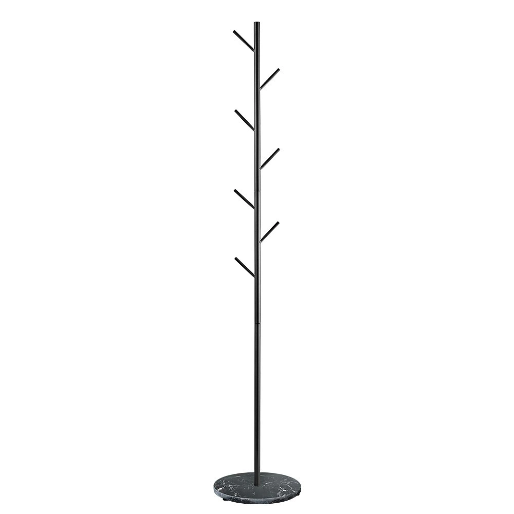 Furb Coat Rack Steel Clothes Stand Tree Hat Jacket Portable Hanger Garment 7 Hooks Marble Base Black