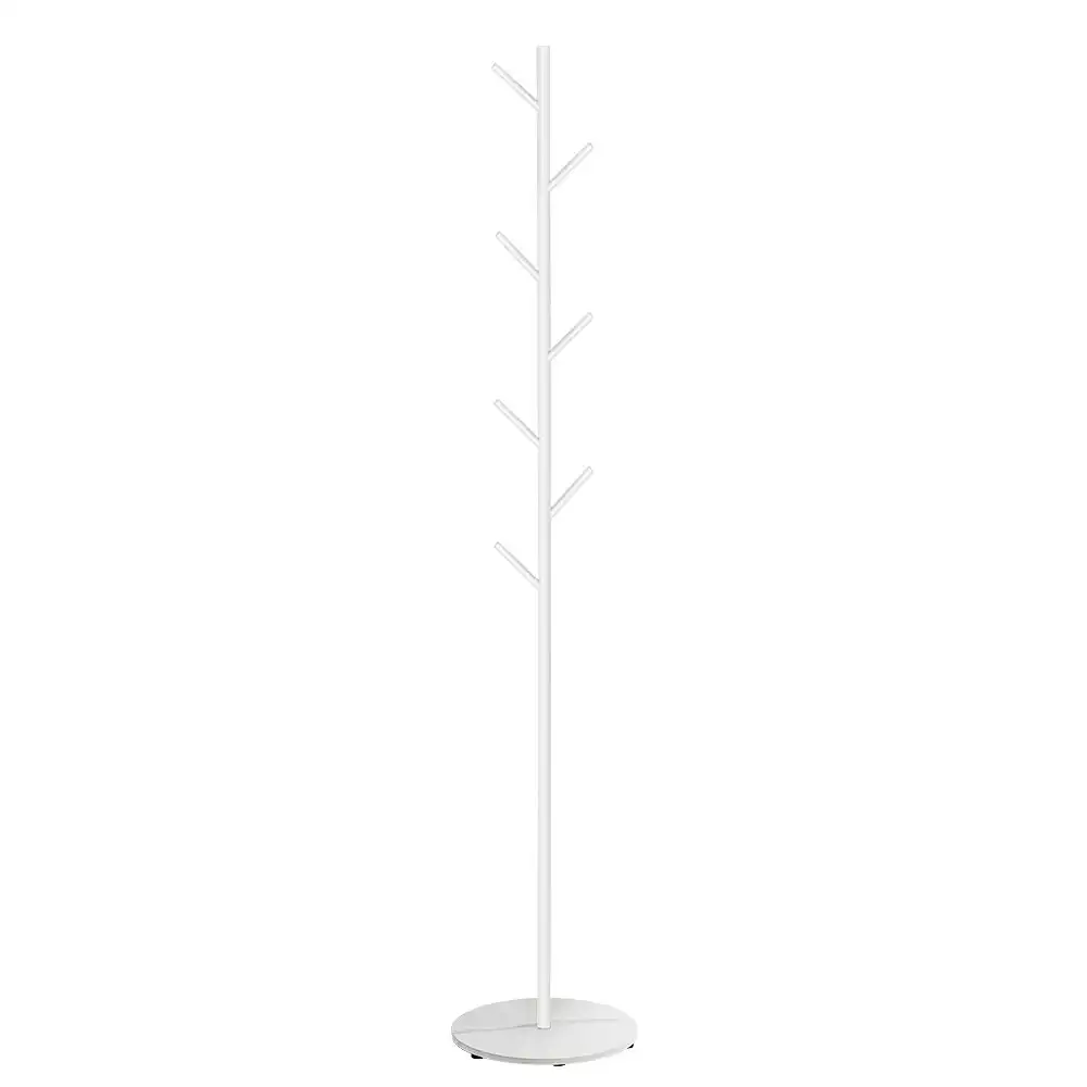 Furb Coat Rack Steel Clothes Stand Tree Hat Jacket Portable Hanger Garment 7 Hooks Marble Base White