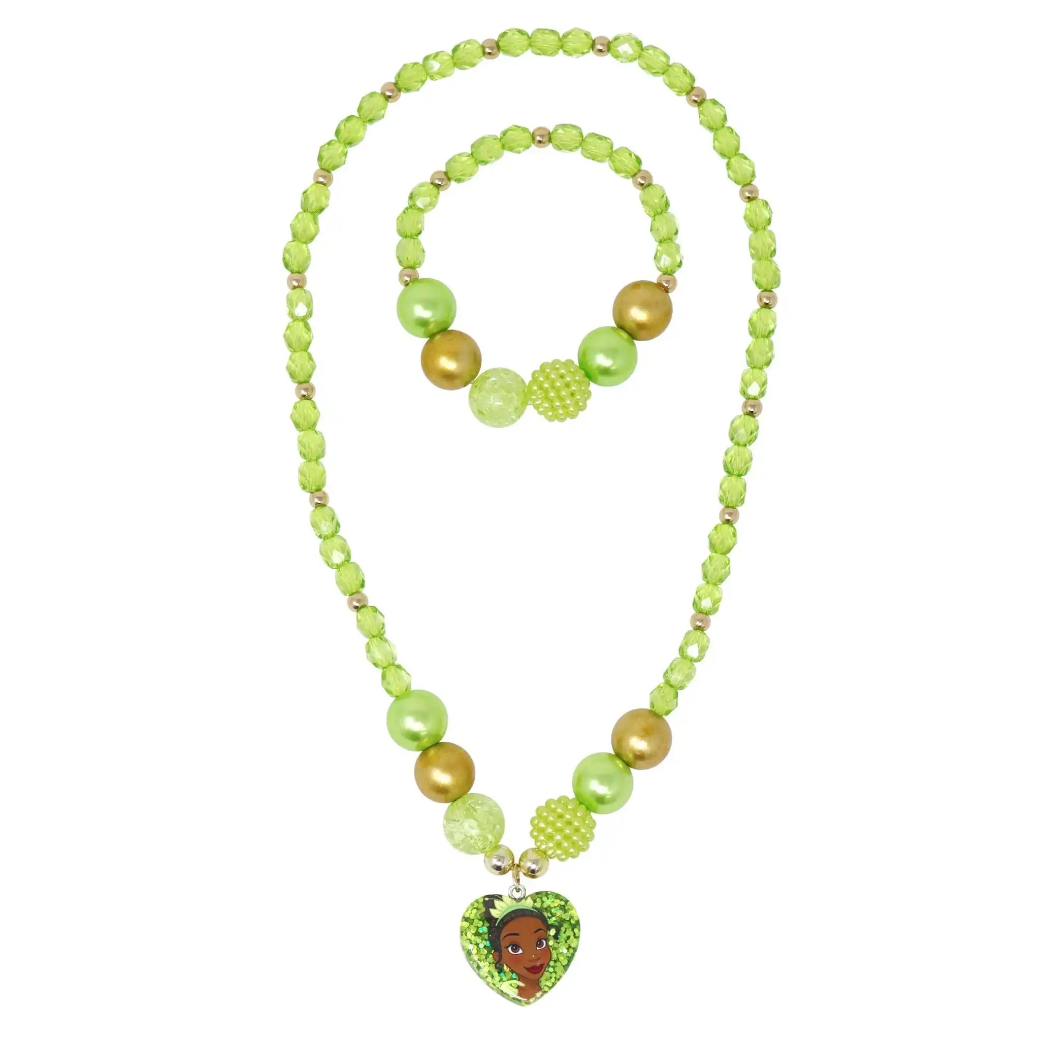 Disney Princess Tiana Pendant Stretch Beaded Necklace & Bracelet