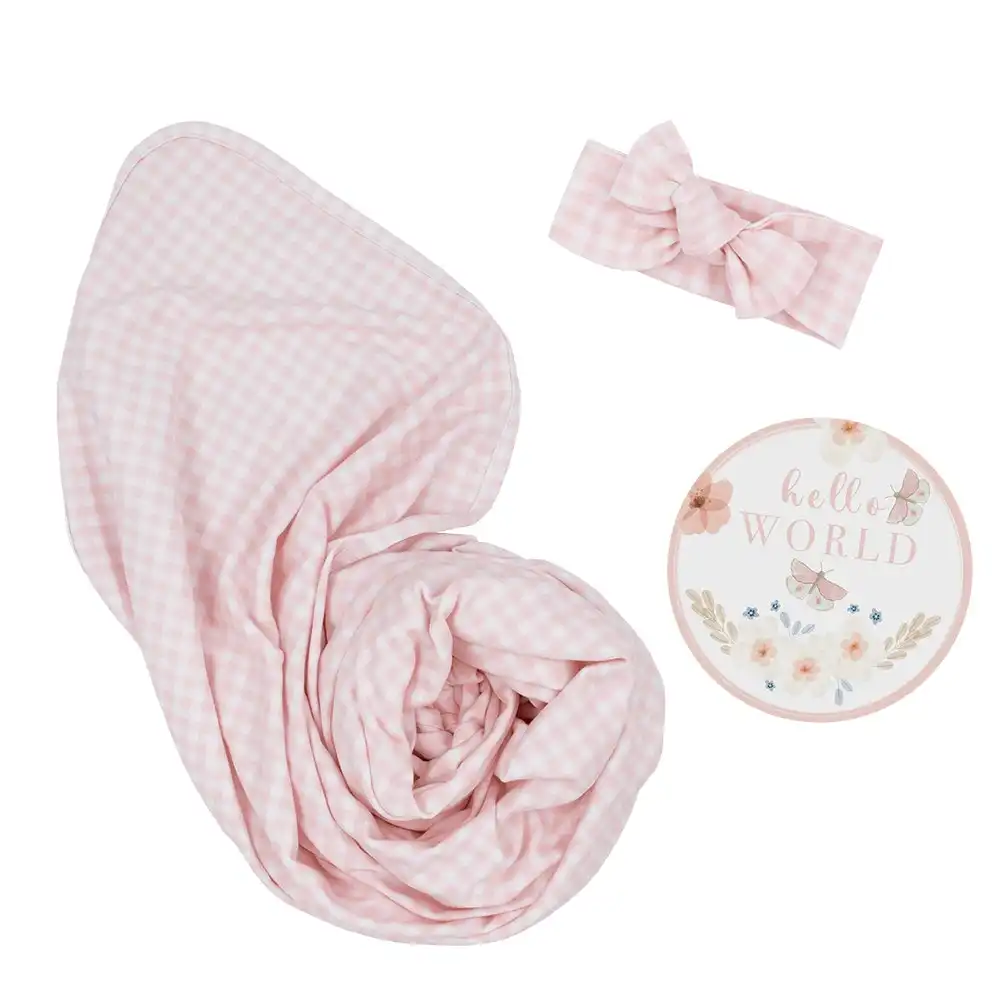 Newborn Hello World Gift Set Pink Gingham