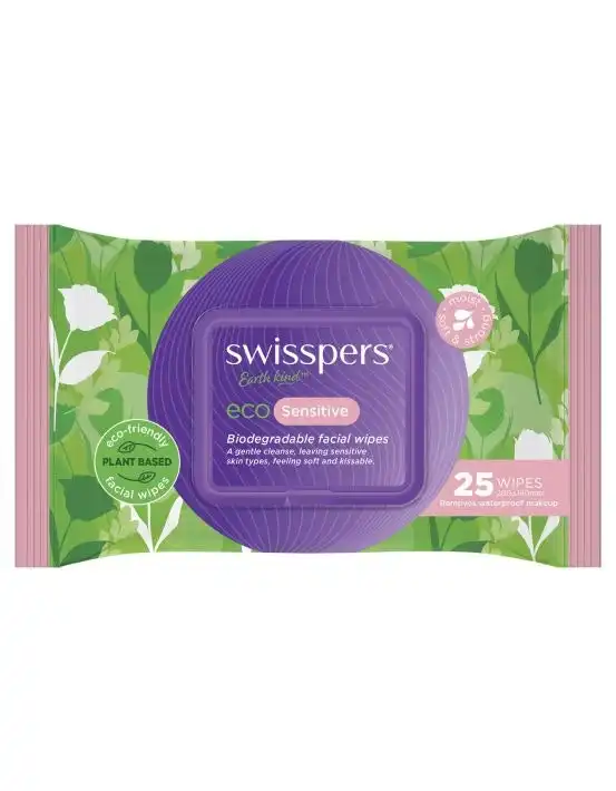 Swisspers Eco Sensitive Biodegradable Facial Wipes 25 Pack