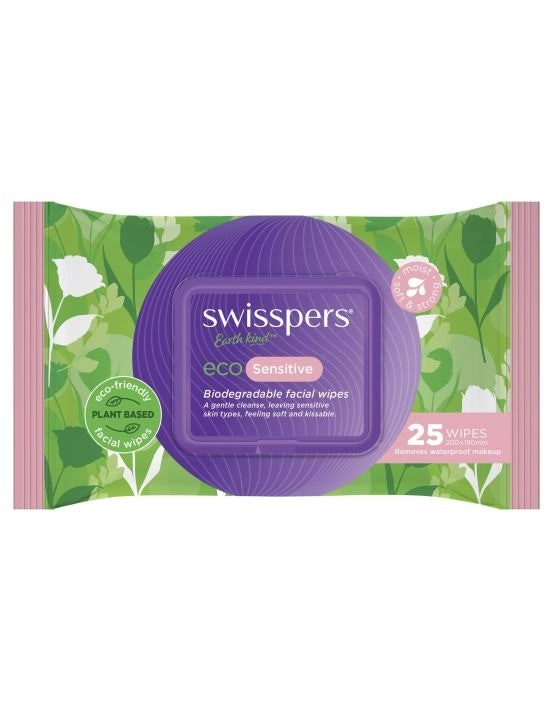 Swisspers Eco Sensitive Biodegradable Facial Wipes 25 Pack