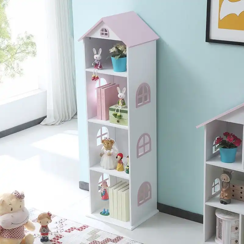 All 4 Kids Tall white and pink dollhouse bookcase