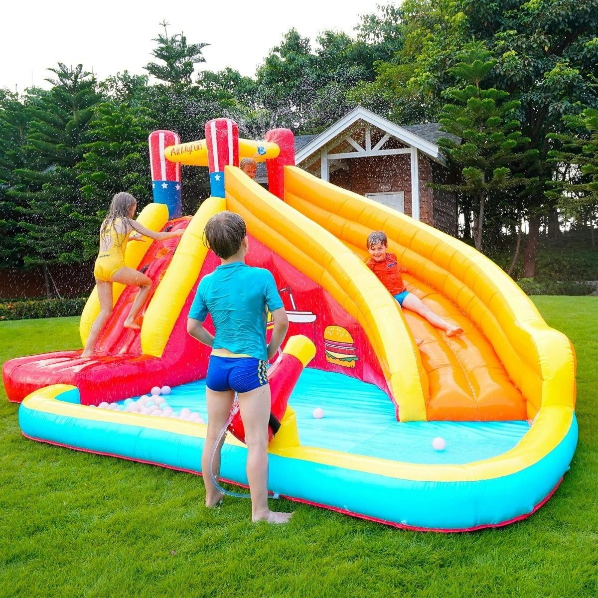 Air My Fun Summer Time Jumping Castle with Slide and Shooting Gun