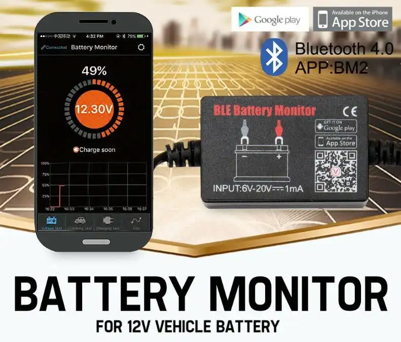 Vehicle Battery Monitor Via Bluetooth 4.0 Voltage Meter Auto Alarm Tester 12V