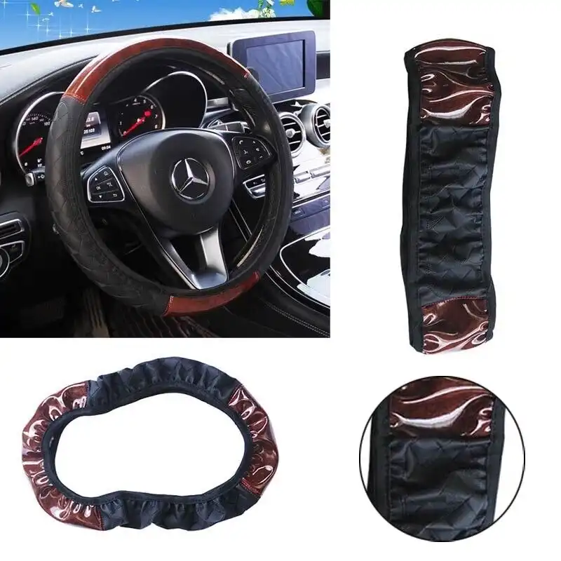 Car Steering Wheel Cover Mahogany Wood Pattern PU Leather Steering wheel CoverAU