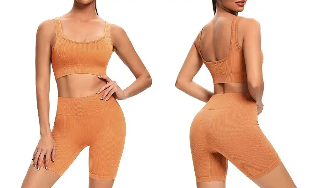 Women's 2 Piece Seamless Bra and Shorts Activewear Set - Mustard