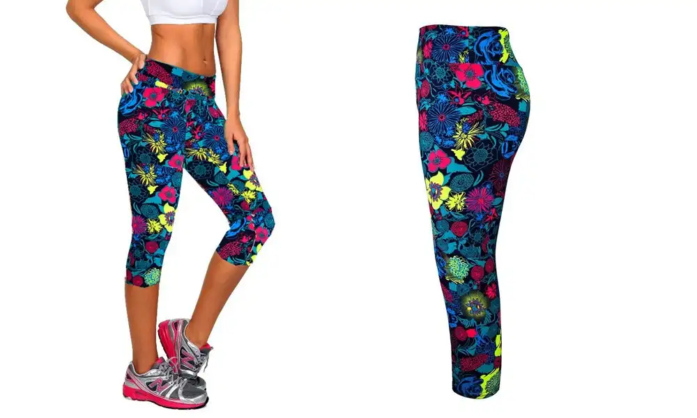 Women's Print Capri Sport Leggings - Blue Floral