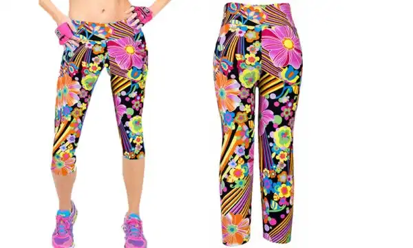 Women's Print Capri Sport Leggings - Flower Stripe