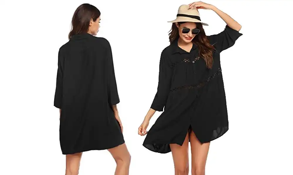 Beach Cover Up T-Shirt Dress - Black