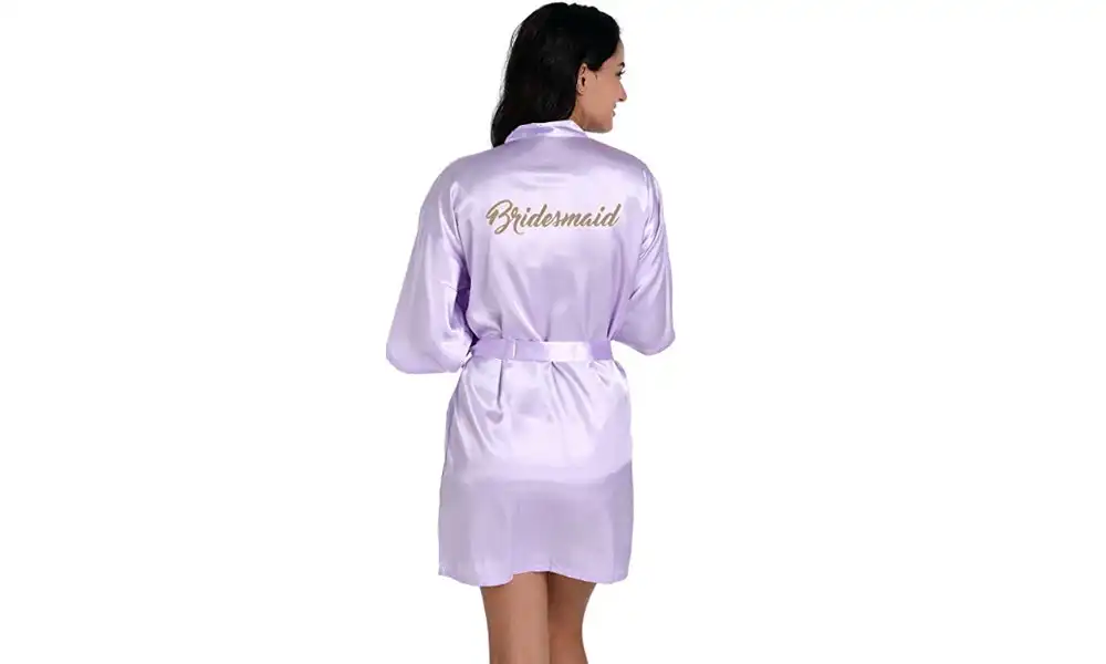 Women's Wedding Robe with Gold Glitter Print - Bridesmaid - Lilac