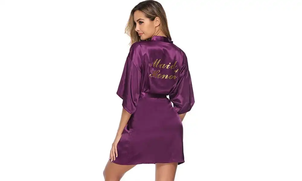 Women's Wedding Robe with Gold Glitter Print - Maid of Honor - Purple