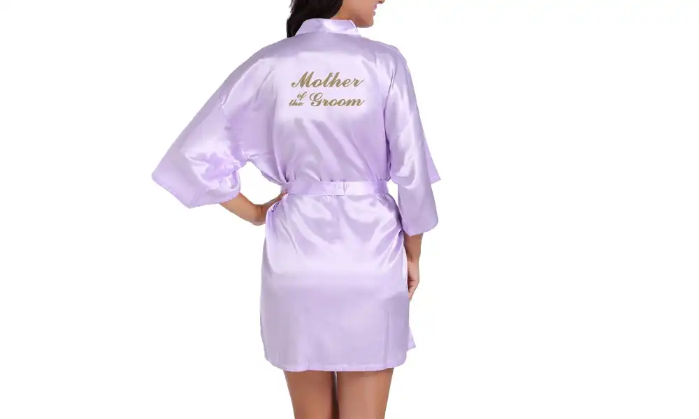 Women's Wedding Robe with Gold Glitter Print - Mother of the Groom - Black