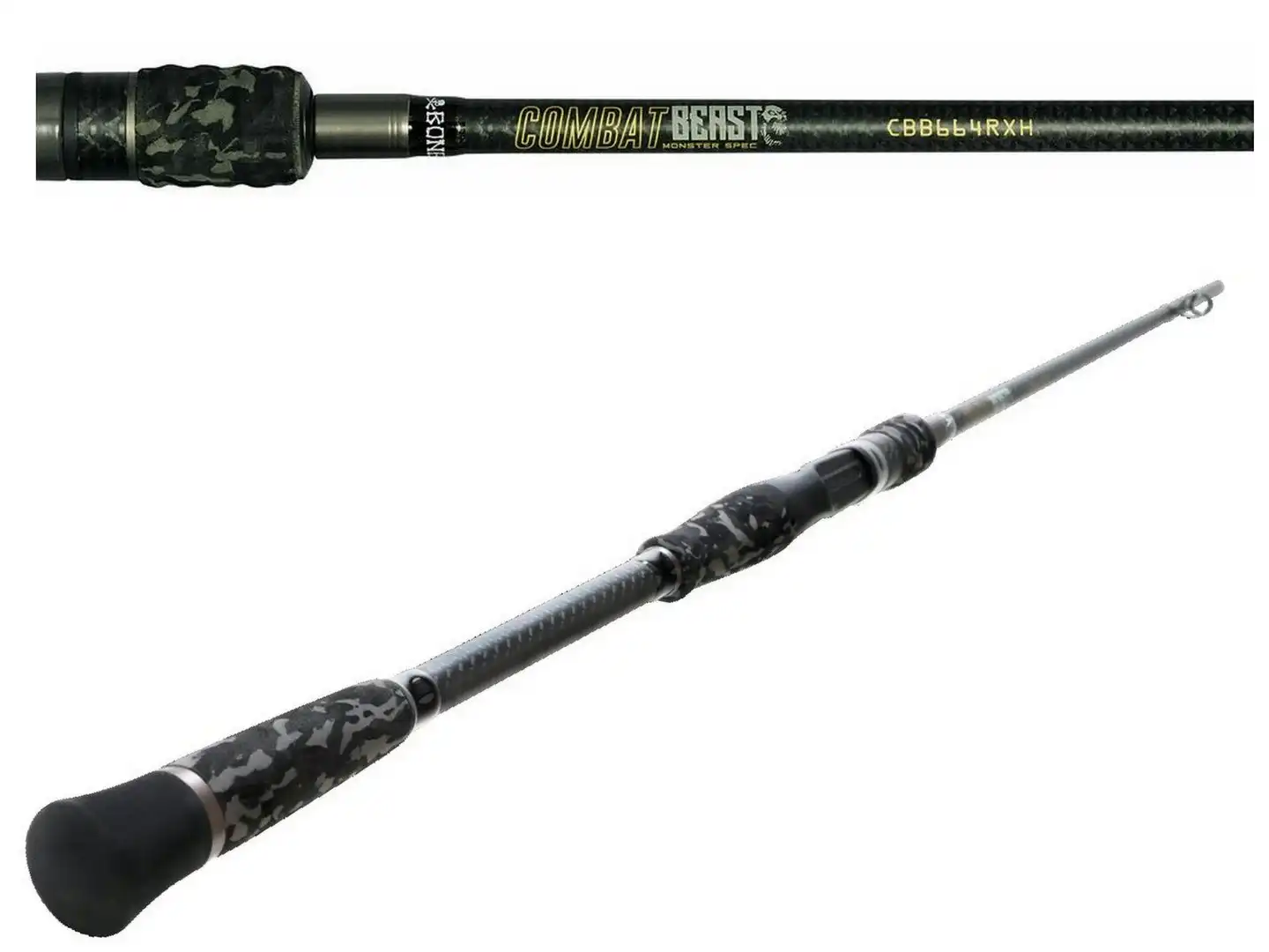 Bone Combat Beast Fast Taper Carbon 2 Piece Baitcaster Fishing Rod