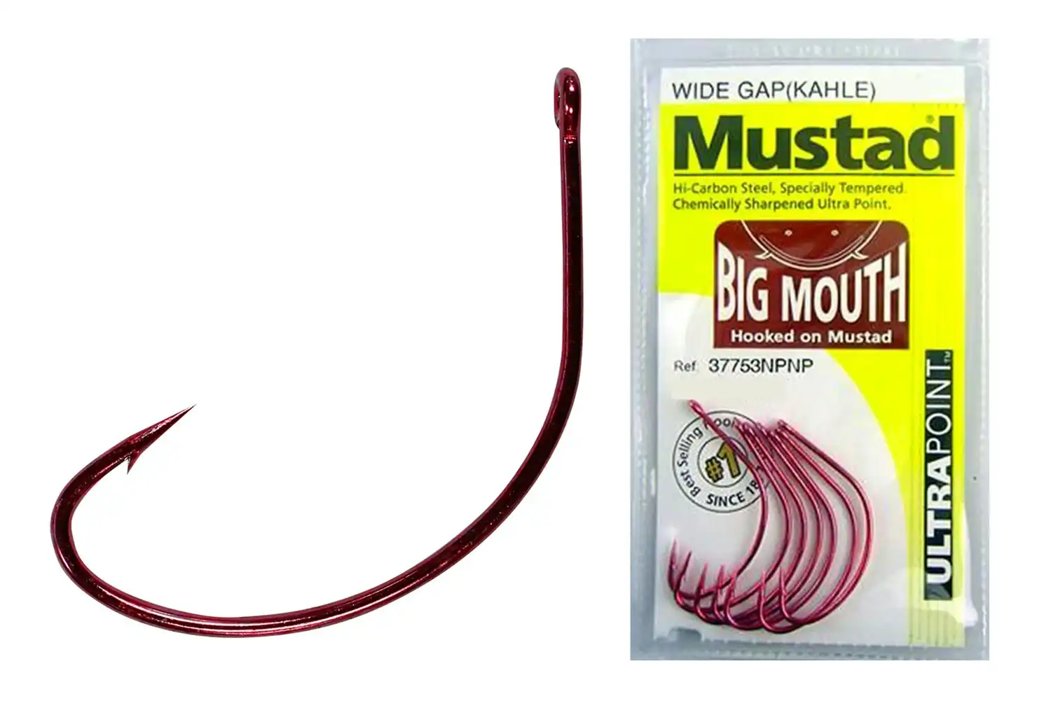 1 Packet of Mustad 37753NPNP Big Mouth  Chemically Sharp Fishing Hooks