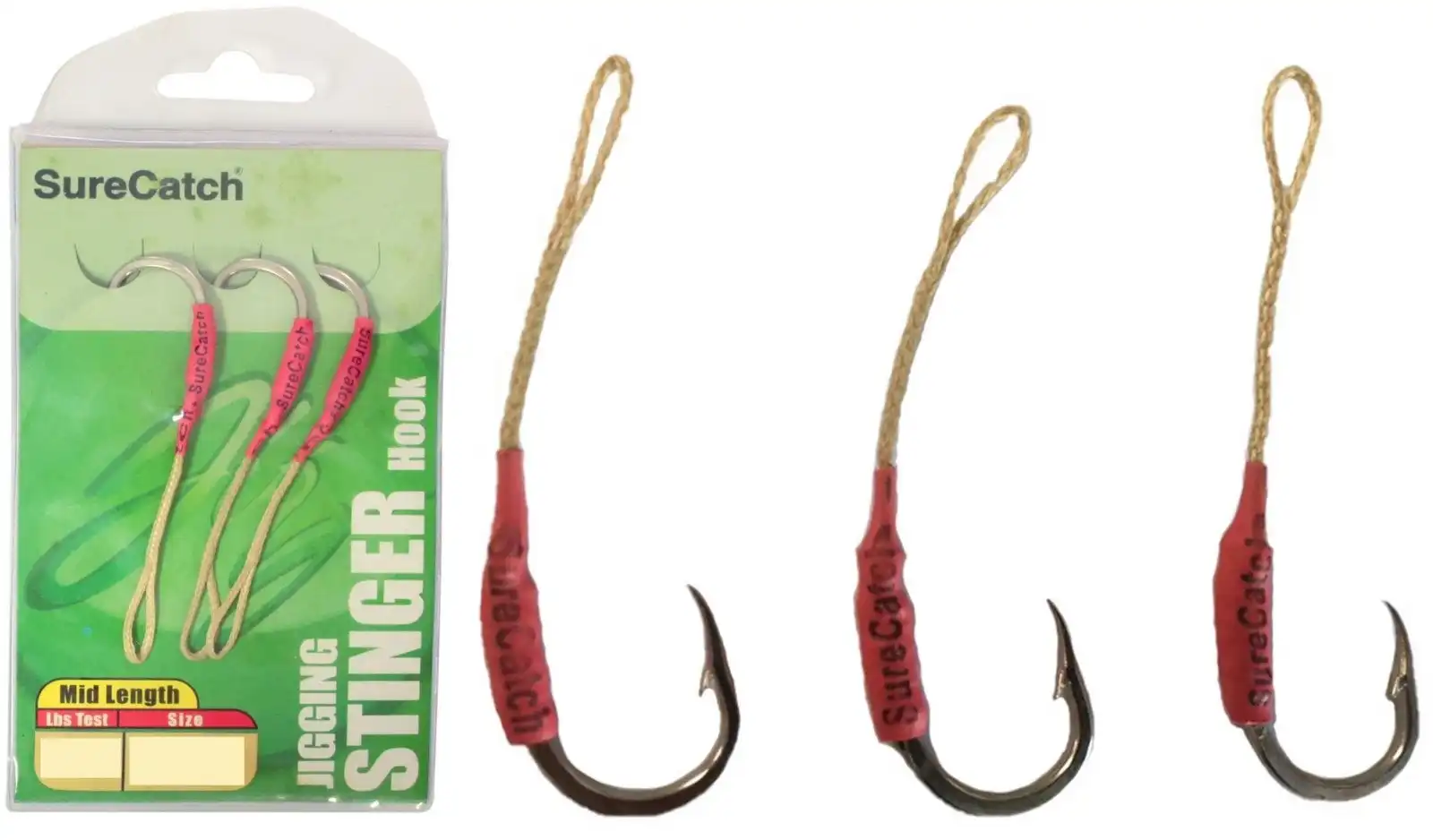 3 Pack of Surecatch Mid Length Stinger Jigging Hook Rigs - Mustad Hooks