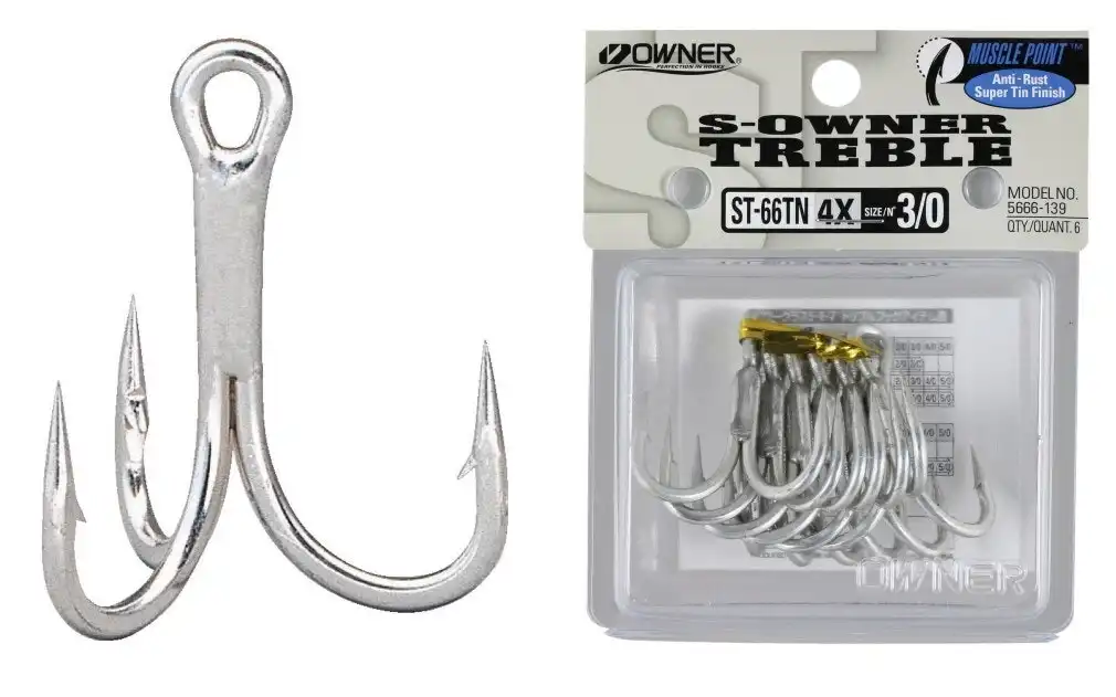 1 Packet of Owner ST-66TN 4X Strong Treble Hooks