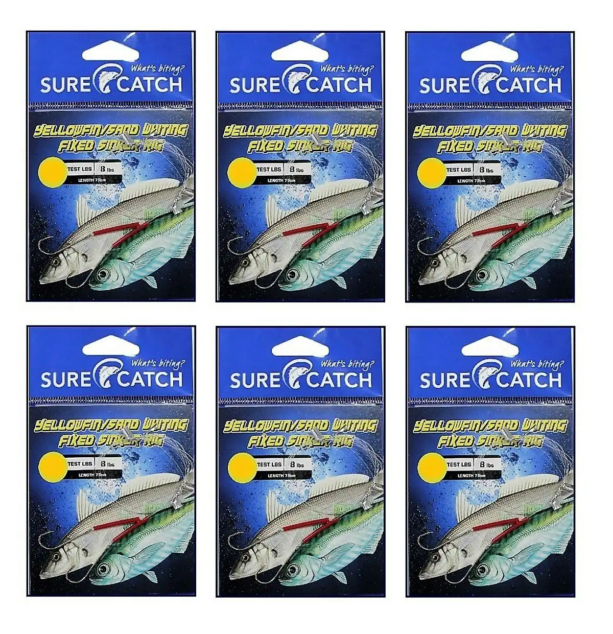 6 Pack of Surecatch Pre-Tied Yellowfin/Whiting Running Sinker Rigs -Whiting Rigs