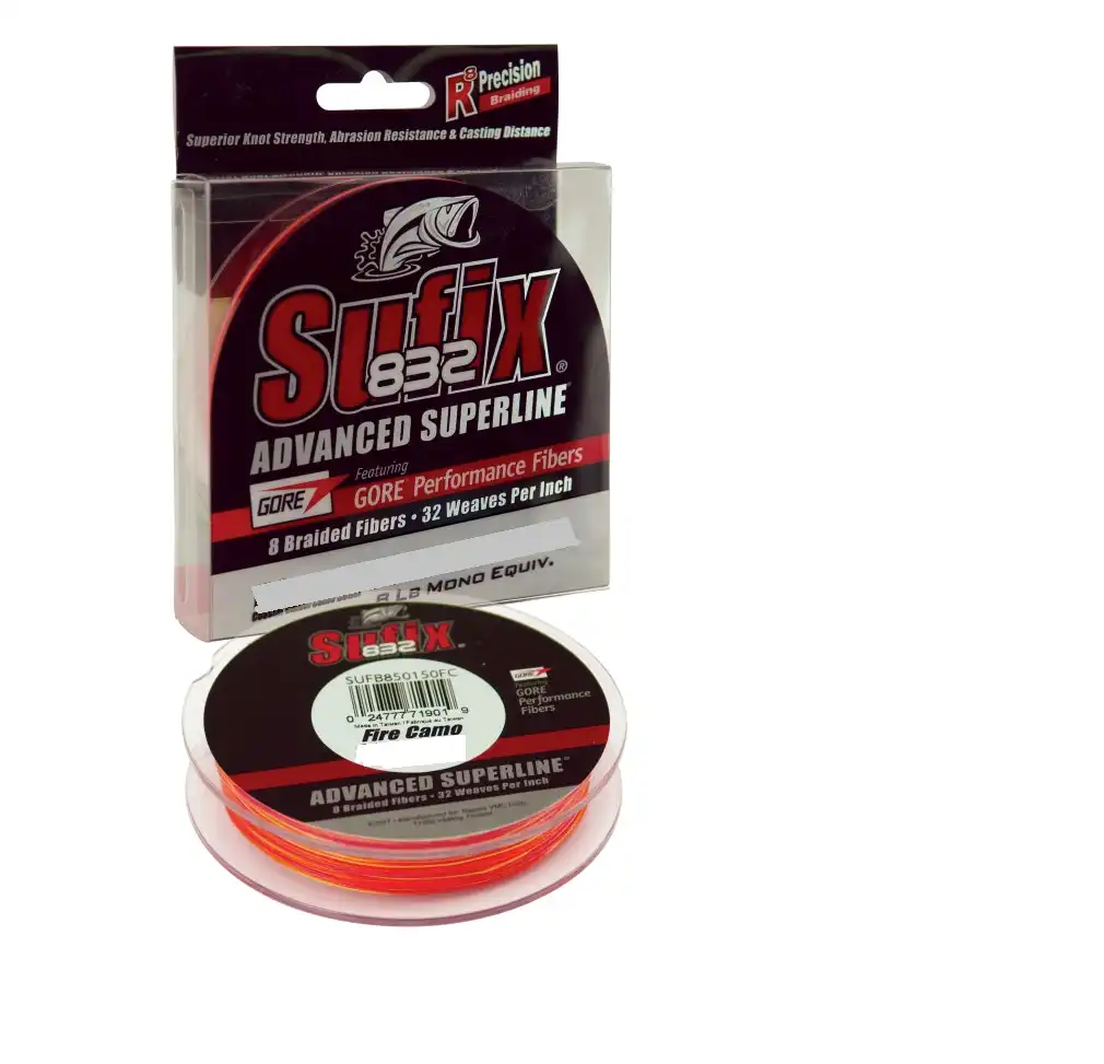 150yd Spool of Sufix 832 Superline Braided Fishing Line - Fire Camo Braid