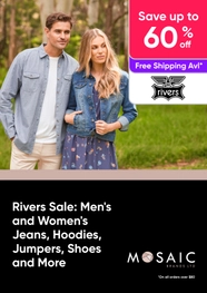 Rivers Sale - Men's and Women's Jeans, Hoodies, Jumpers, Shoes and More - up to 60% off